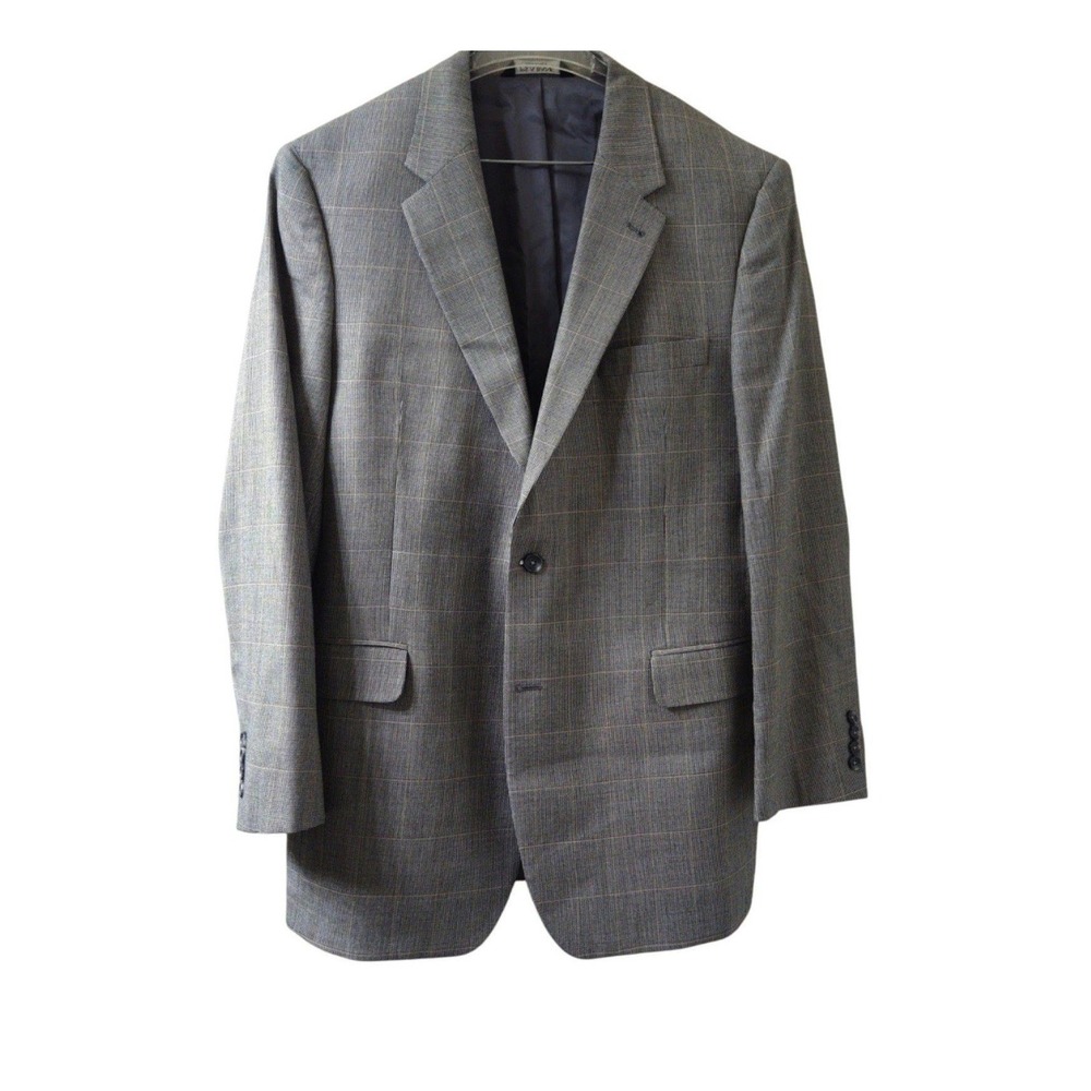 Jos A‎ Bank Signature Collection Mens 44L Wool Silk Plaid Blazer Sport Coat